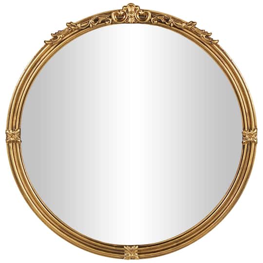 36" x 35" Gold Scroll Layered Floral Accents Metal Framed Wall Mirror